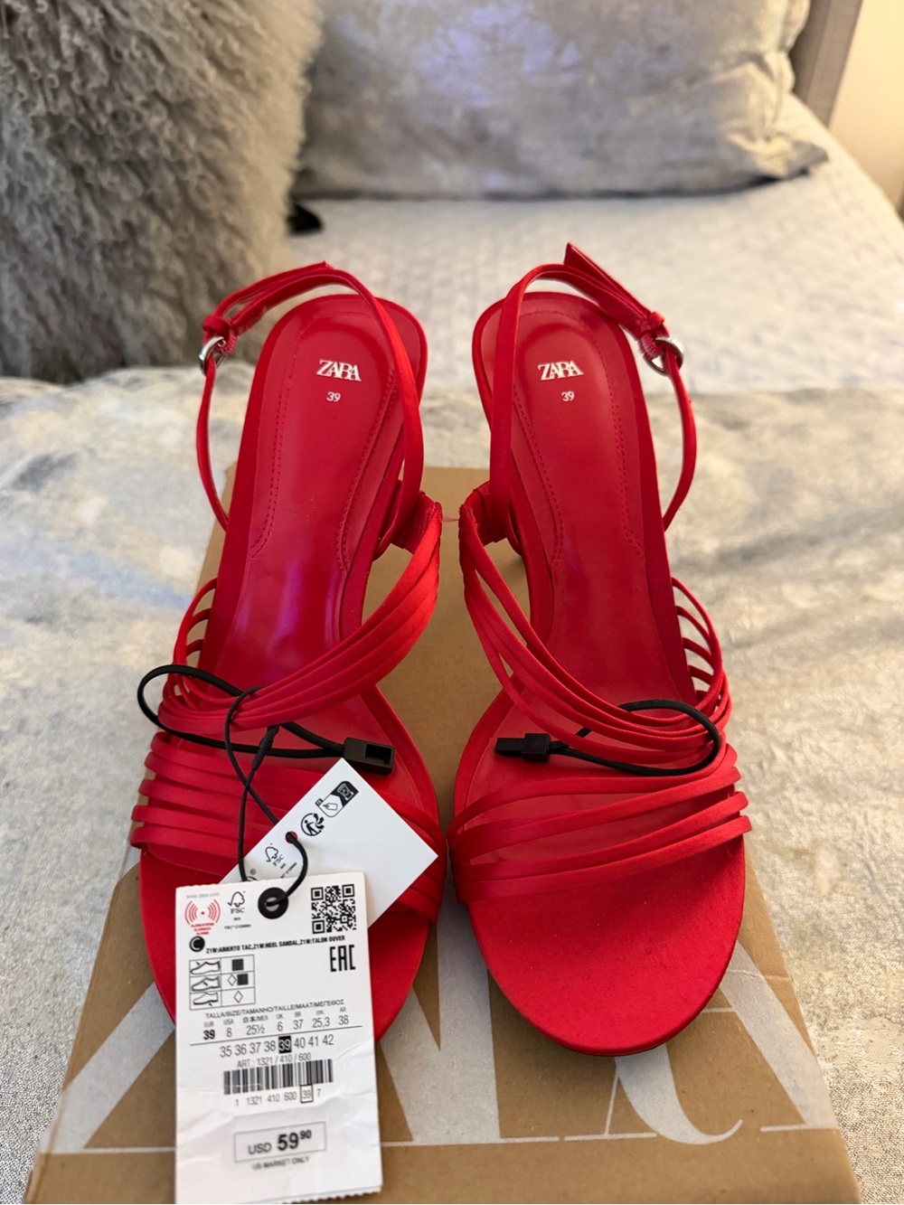 ZARA Red Multi-Strap Slingback Heels